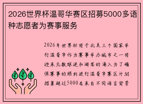2026世界杯温哥华赛区招募5000多语种志愿者为赛事服务